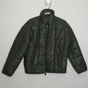 JOJOU Olive Green Quilted Puffer Jacket Mock Neck‎ Full Zip Size Small    Small